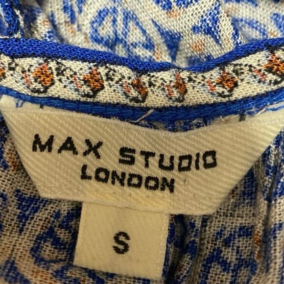 Max Studio Blue Geometric Print Sleeveless Tie V-neck Tiered Midi A-Line Dress S - Picture 4 of 5